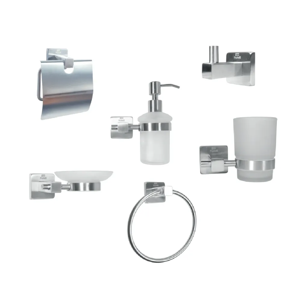 SET P/BAÑO 6PZAS 70300C ACERO MATE 304 BASE CUADRADA - FRATELLI Fratelli Perú