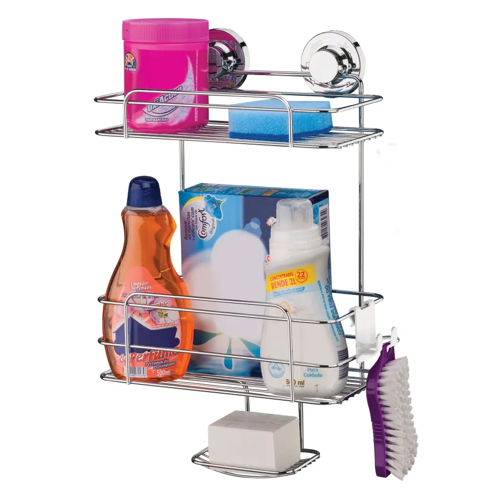 Organizador baño 2 pisos ventosas succión Praticita plateado Future