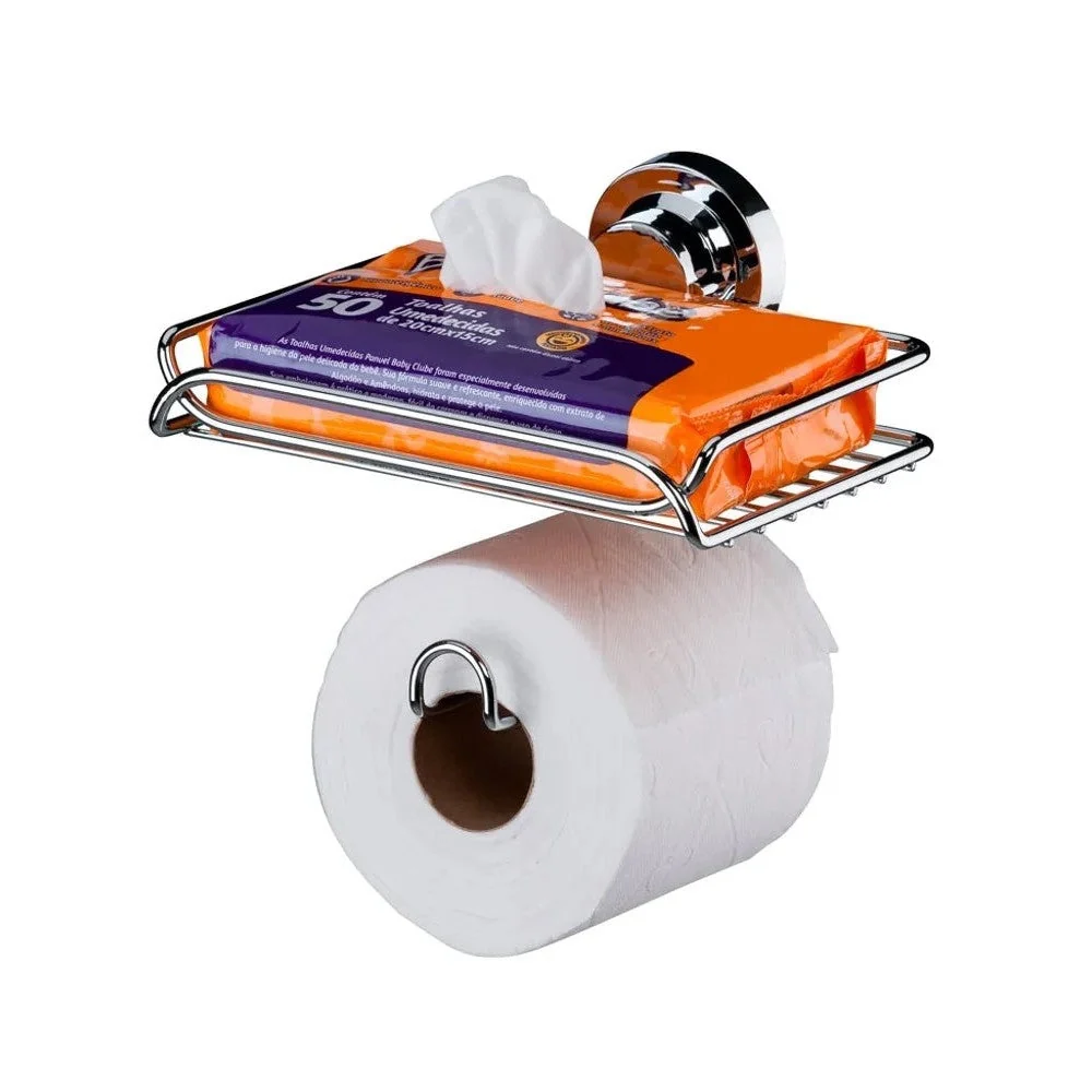 Porta papel higienico y Soporte p/ objetos ventosa Praticita plateado Future