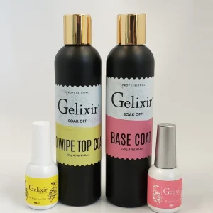 GELIXIR - Gel LED/UV Soak Off - Base de paquete que no se limpia con capa superior - Tamaño de recambio 8oz + 0.5oz