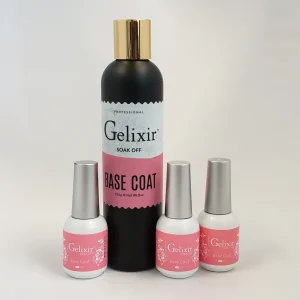 GELIXIR - Gel LED/UV Soak Off - Paquete de capa base - Tamaño de recambio 8oz + 3 botellas de 0.5oz