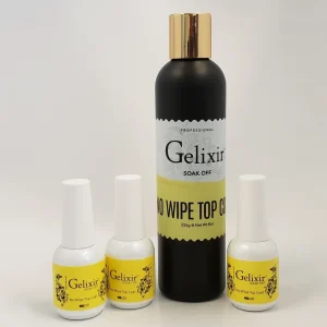 GELIXIR - Gel LED/UV Soak Off - Paquete de capa superior que no se limpia - Tamaño de recambio 8oz + 3 botellas de 0.5oz