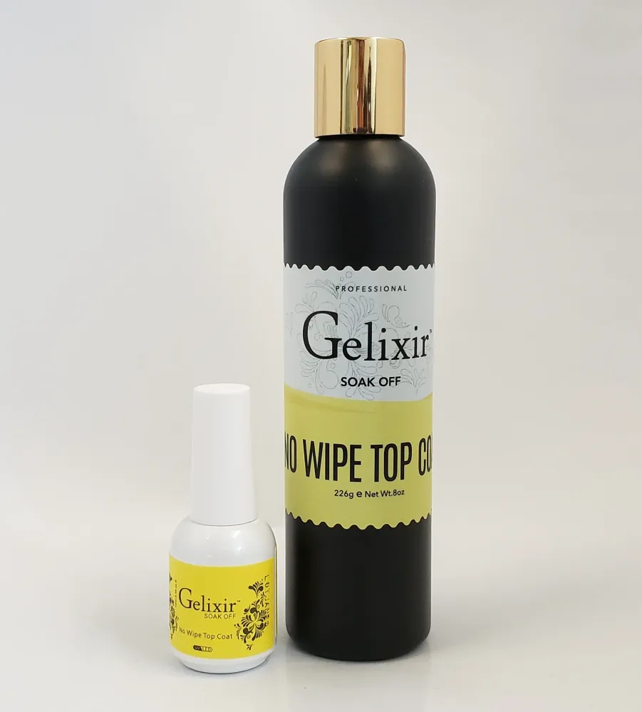 GELIXIR - Gel LED/UV Soak Off - Paquete de capa superior que no se limpia - Tamaño de recambio 8oz + 0.5oz