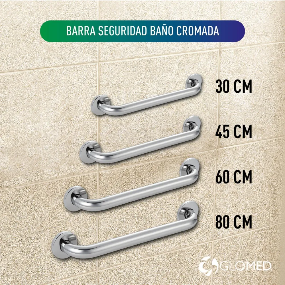 Barra Seguridad Baño Cromado 60 cm Glomed