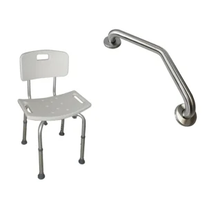 Pack Barra Angular Muro Izq + Silla Baño Respaldo Extraible Glomed