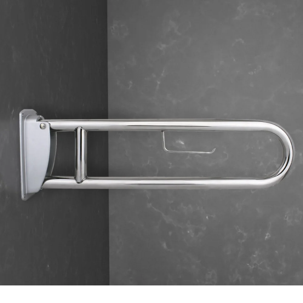 Barra de apoyo abatible INOX 304 multifunción GME Ø35x760 mm con gancho – Barra de seguridad baño