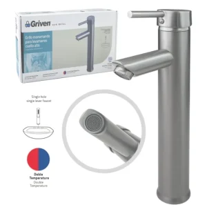 Grifo Monomando en Acero Inoxidable de Doble Temperatura con Altura de 30CM para Baño - Acabado Gris Satinado