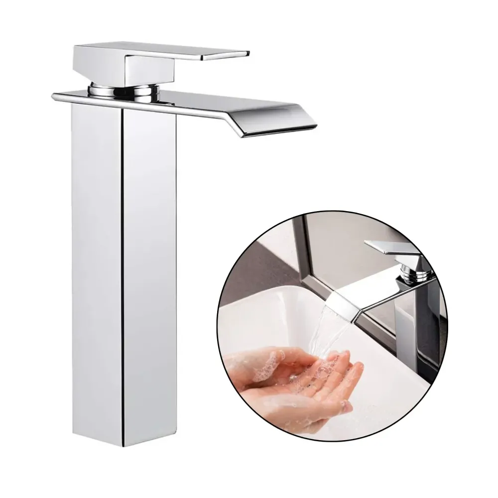 Griferia Monocontrol Lavamanos Cascada Alto Cromo Metalica GRINETTO
