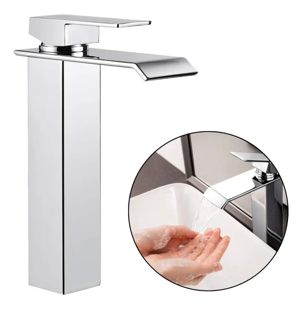 Griferia Monocontrol Lavamanos Cascada Alto Cromo Metalica GRINETTO