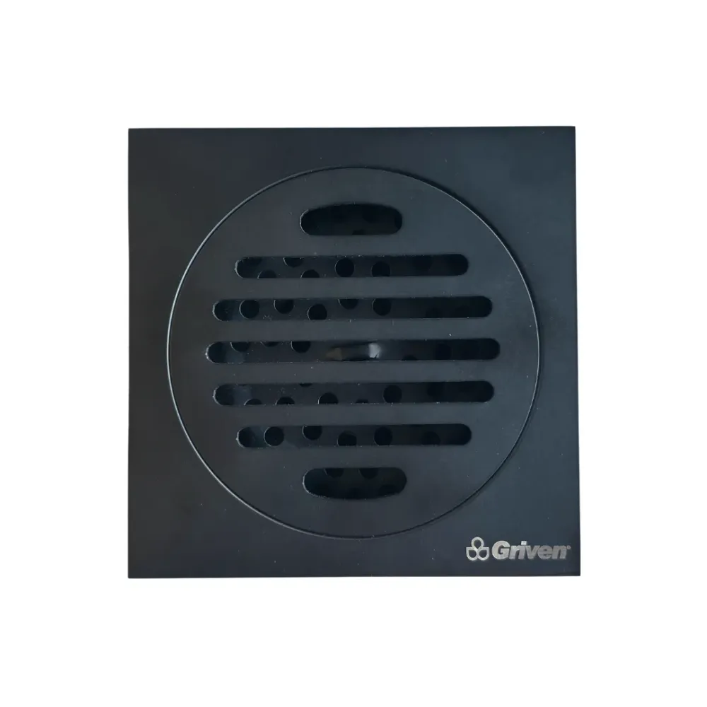 Desagüe para piso cuadrado 4" x 4" con antiolores en acero inoxidable negro Griven