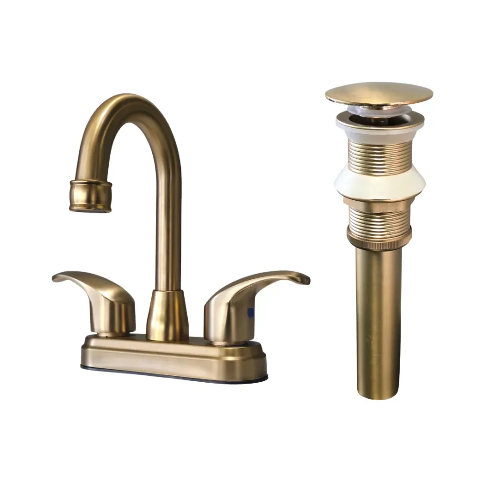 Grifo central para lavamanos cuello tipo Bar en acero inoxidable dorado + Desagüe push Griven
