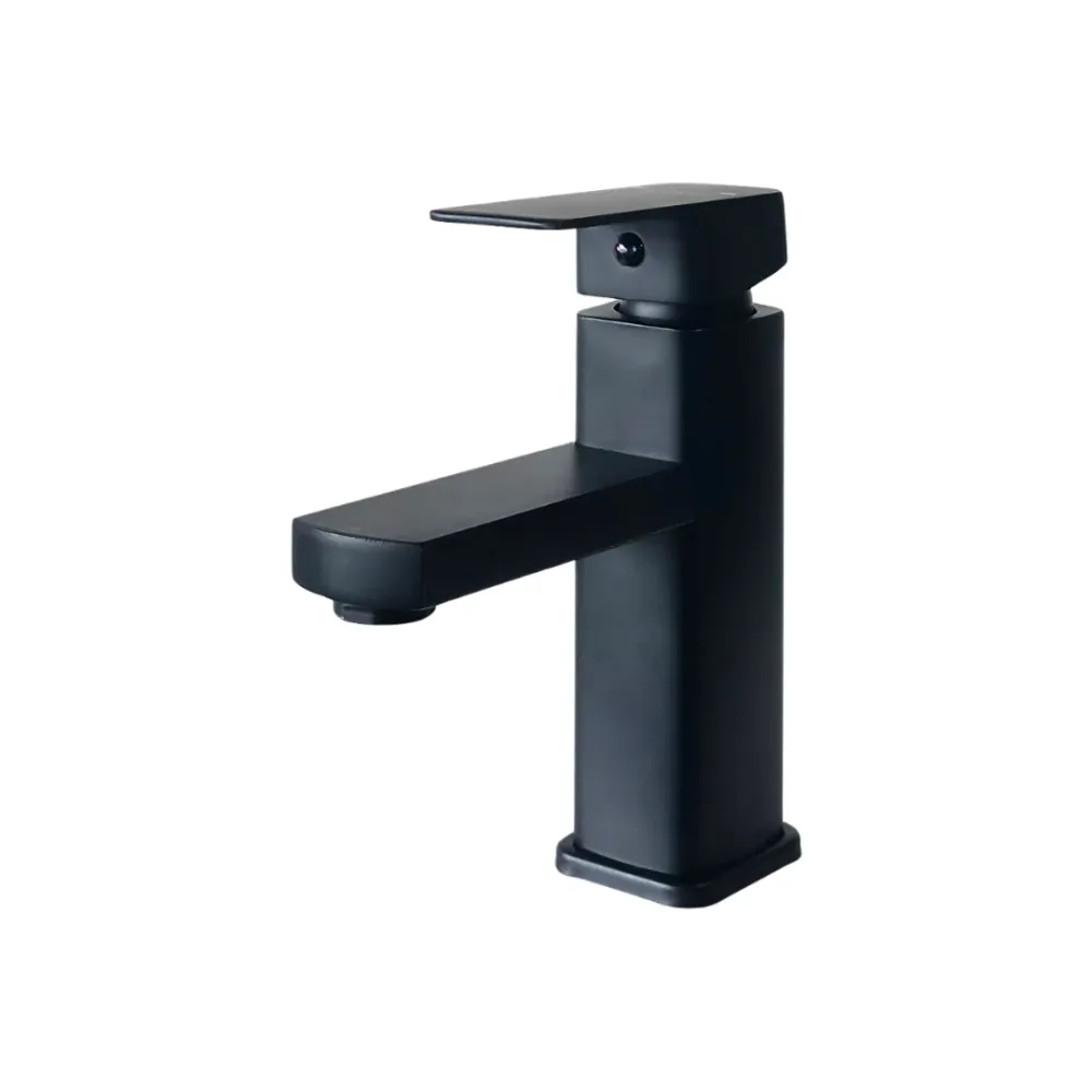 Grifo monomando bajo para lavamanos Griven en acero inoxidable negro - Doble temperatura