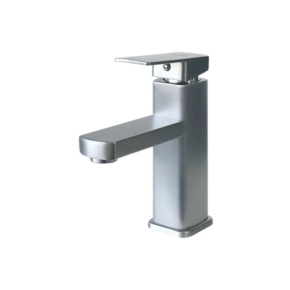 Grifo monomando bajo para lavamanos Griven en acero inoxidable satinado - Doble temperatura