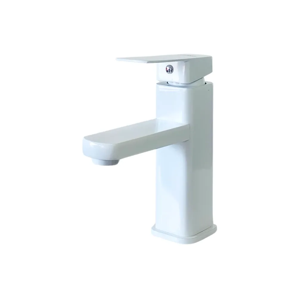 Grifo monomando bajo para lavamanos Griven en acero inoxidable blanco - Doble temperatura