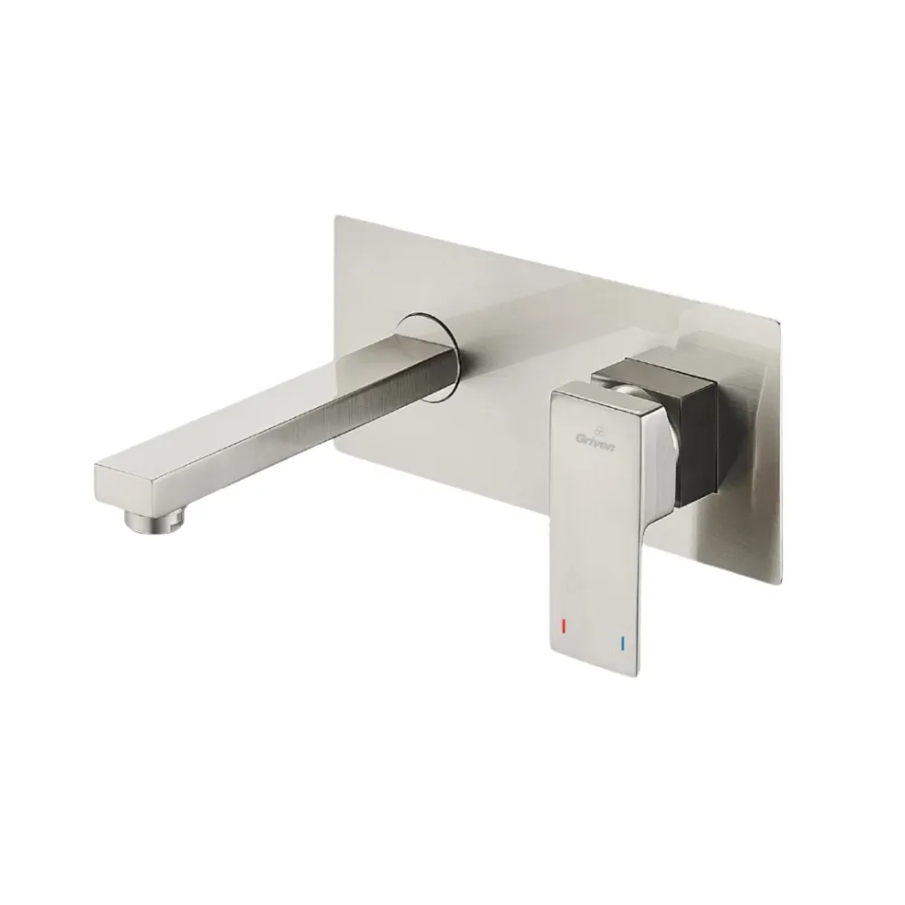 Grifo monomando de pared para lavamanos Griven en acero inoxidable satinado - Doble temperatura