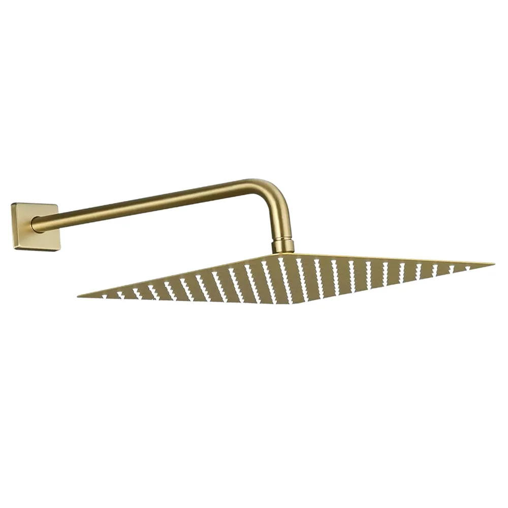Regadera de ducha cuadrada 8″ ultradelgada en acero inoxidable dorado con tubo de 30 cm Griven