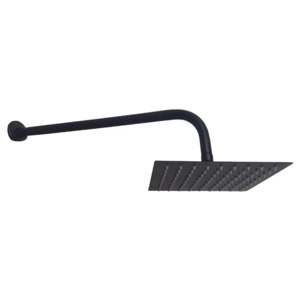 Regadera de ducha cuadrada 8″ ultradelgada en acero inoxidable negro con tubo de 50 cm Griven