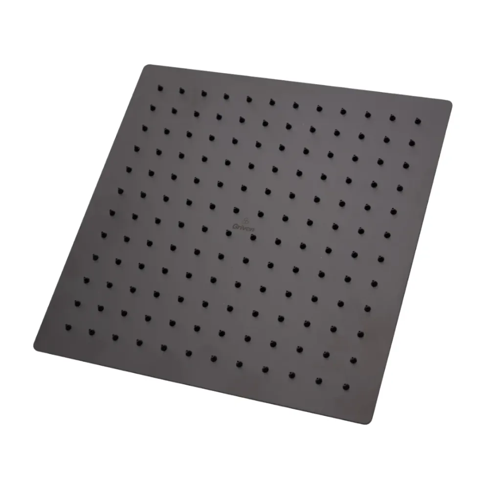 Regadera de ducha cuadrada 12" ultradelgada en acero inoxidable negro Griven