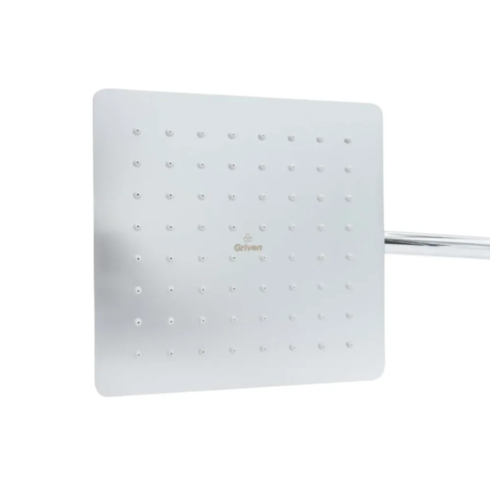 Regadera de ducha cuadrada 8″ ultradelgada en acero inoxidable cromado con tubo de 50 cm Griven