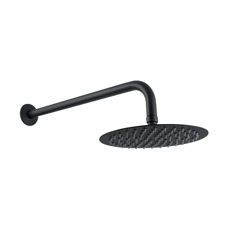 Regadera de ducha redonda 8″ ultradelgada en acero inoxidable negro con tubo de 50 cm Griven