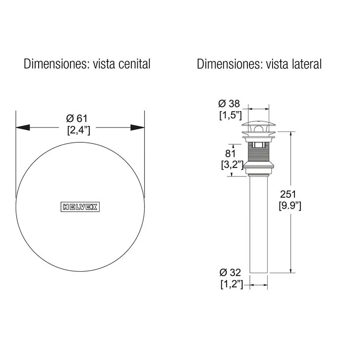 CONTRA TIPO HONGO PARA LAVABO CON REBOSADERO TH-062 HELVEX