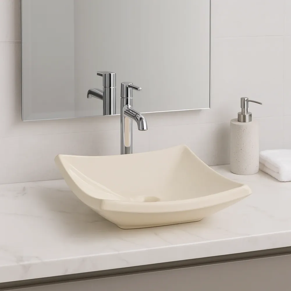 LAVABO HELVEX DE SOBREPONER TRAZZO CUADRADO MARFIL