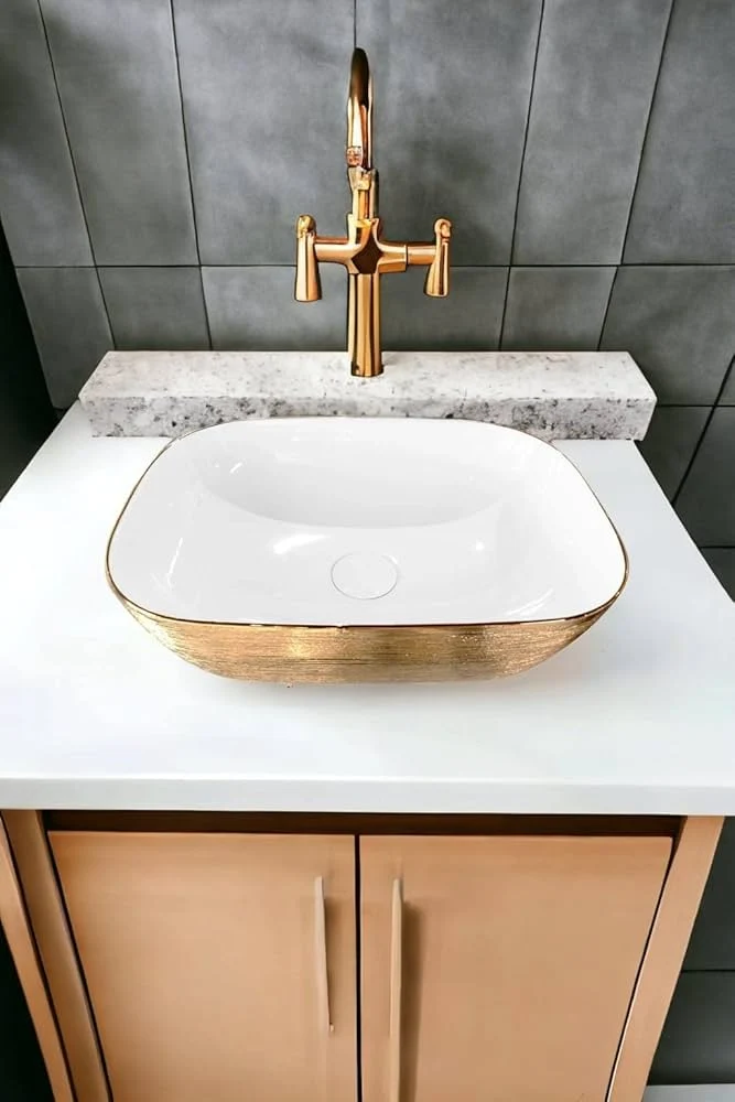 LAVABO CERAMICO DE SOBREPONER MOD. ABEDUL DORADO NATIA Home Design México