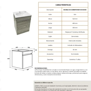 TOCADOR CON LAVABO SIN REBOSADERO MOD. CEDRO GRIS NATIA Home Design México