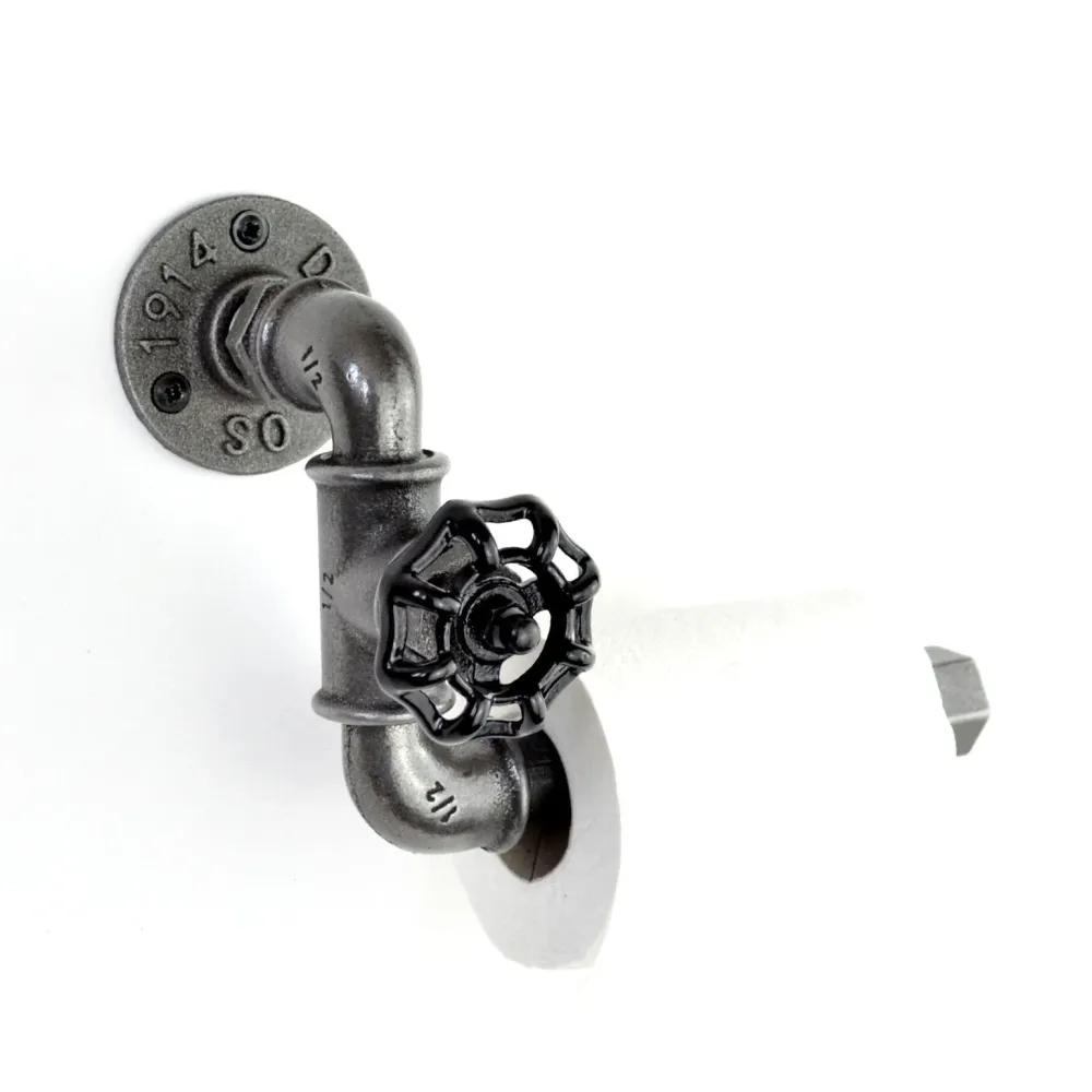 Portarrollos de papel higiénico con válvula negra - Modelo 3 - rueda pequeñ de hierro fundido Home Invasion