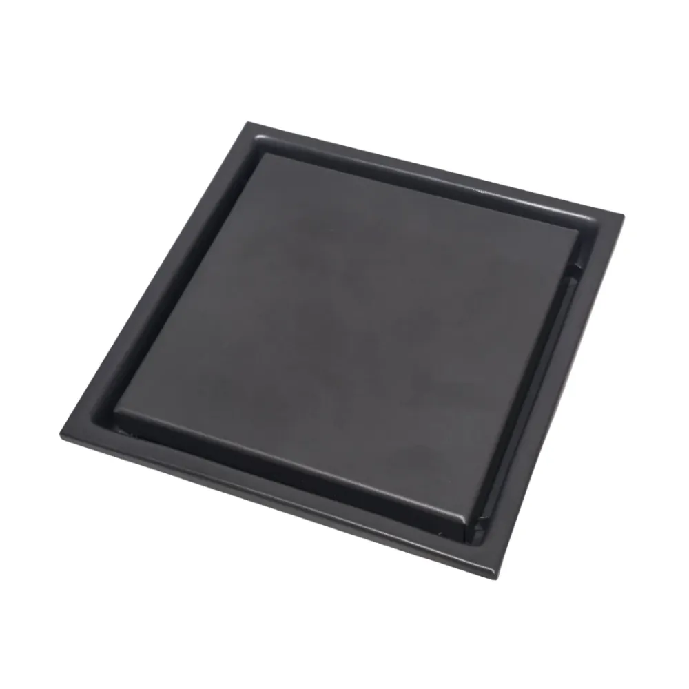 Desagüe para piso cuadrado 15 x 15 cm con doble función para inserción de baldosa en acero inoxidable gunmetal Hydrium