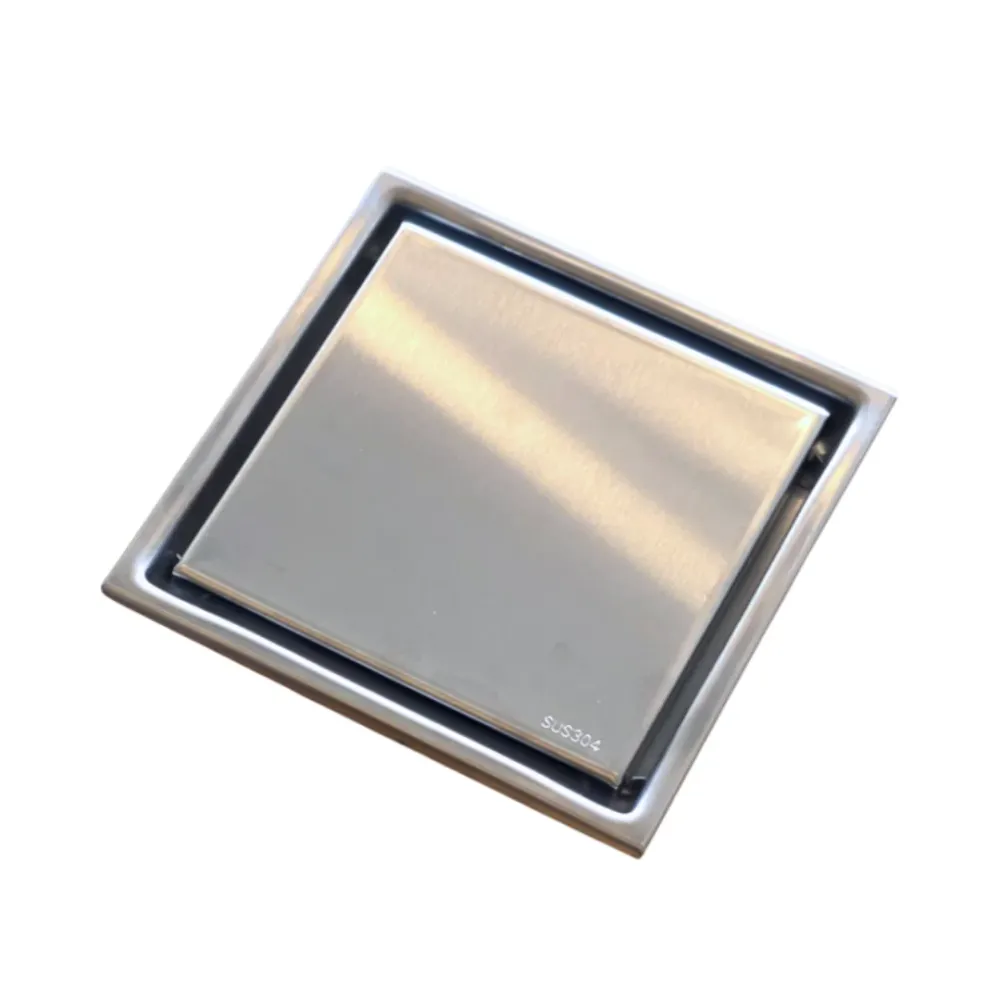 Desagüe para piso cuadrado 15 x 15 cm con doble función para inserción de baldosa en acero inoxidable satinado Hydrium