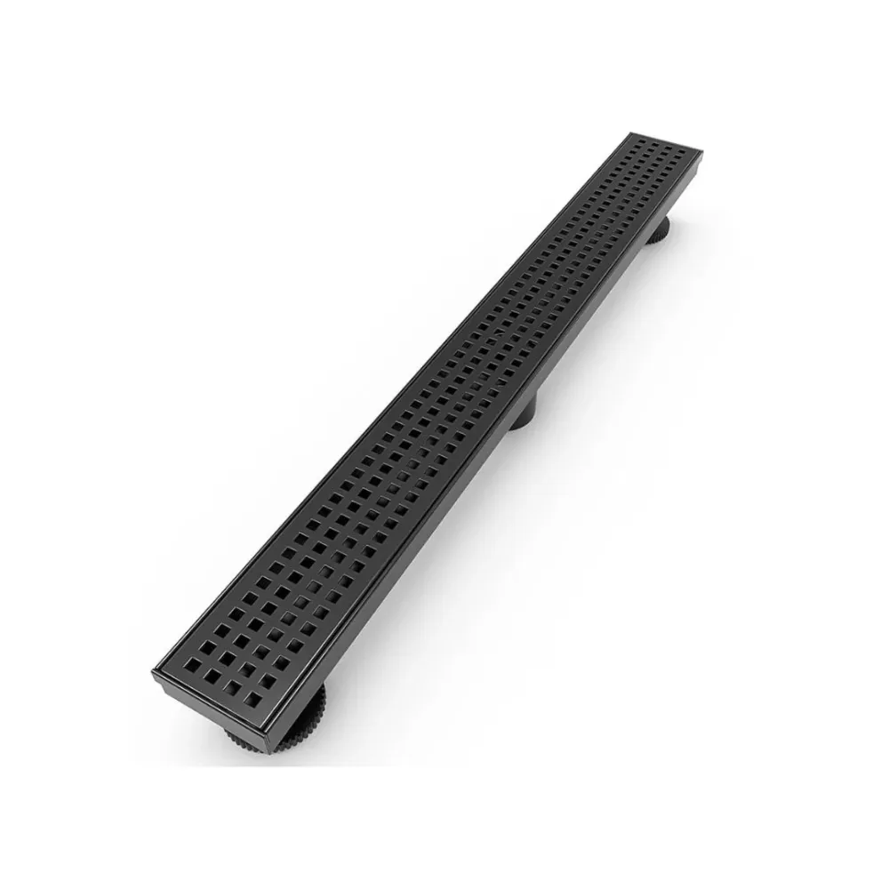 Desagüe para piso lineal 60 x 8 cm perforado en cuadros en acero inoxidable negro Hydrium