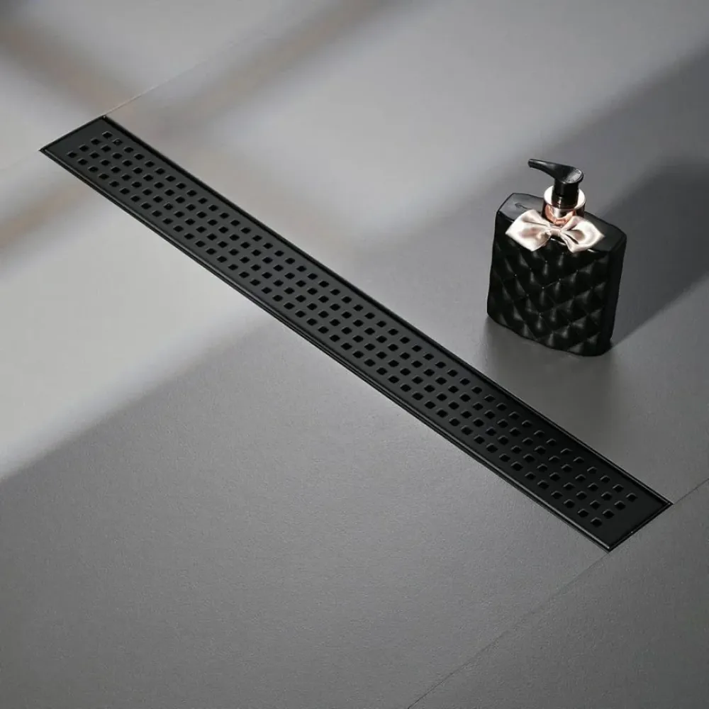 Desagüe para piso lineal 60 x 8 cm perforado en cuadros en acero inoxidable negro Hydrium