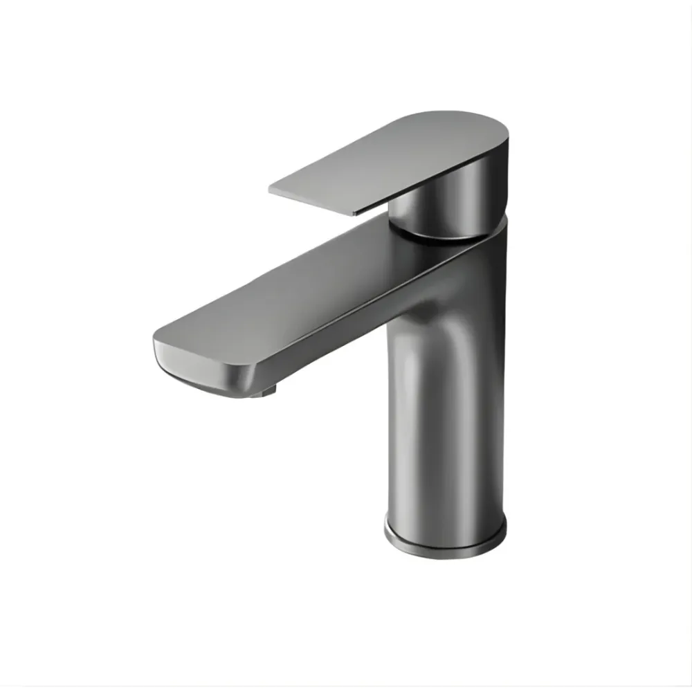 Grifo monomando bajo para lavamanos Hydrium en acero inoxidable gunmetal - Doble temperatura