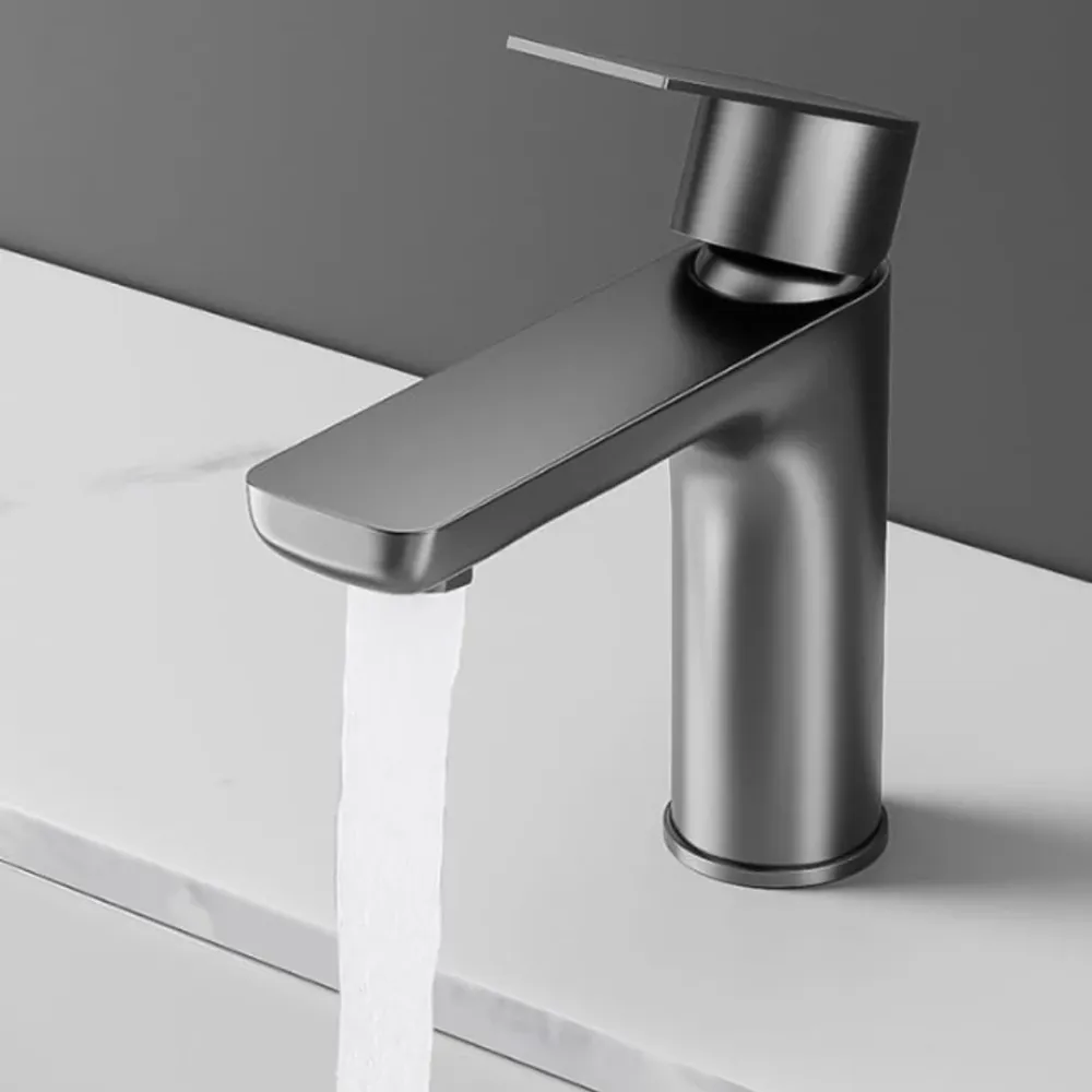 Grifo monomando bajo para lavamanos Hydrium en acero inoxidable gunmetal - Doble temperatura