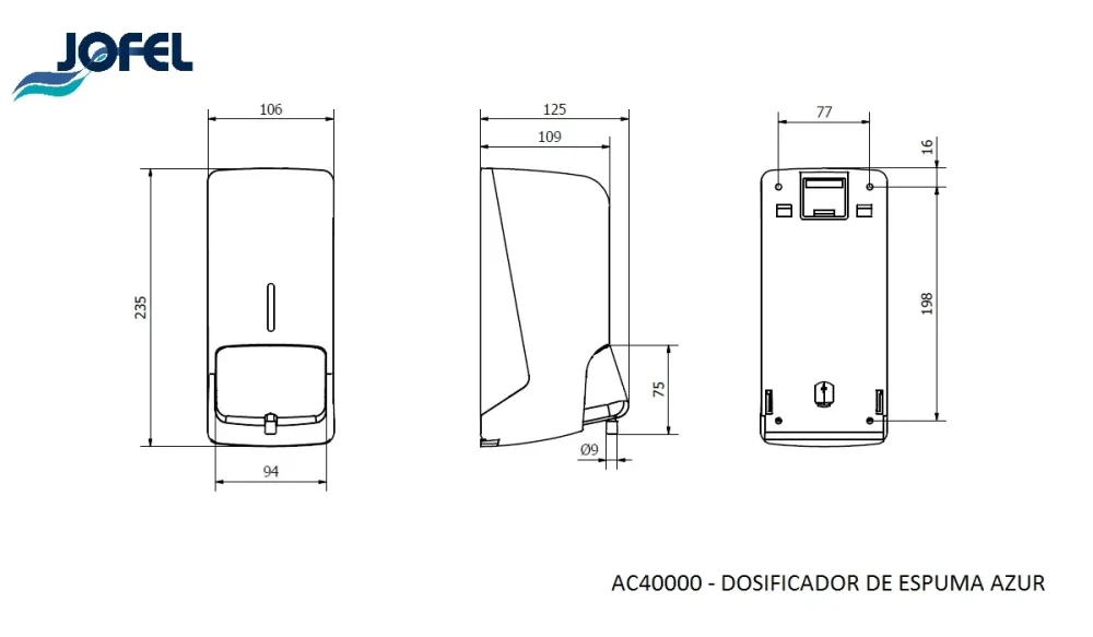 DISPENSADOR DE JABÓN ESPUMA RELLENABLE AZUR AC40000 JOFEL