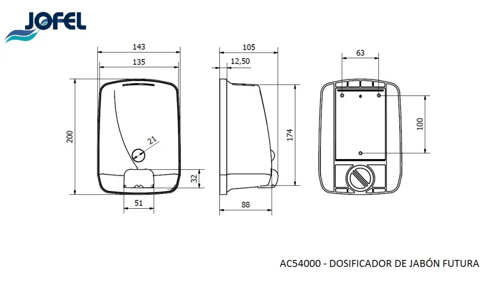 DISPENSADOR DE JABÓN FUTURA RELLENABLE SATINADO ACERO INOXIDABLE AC54000 JOFEL