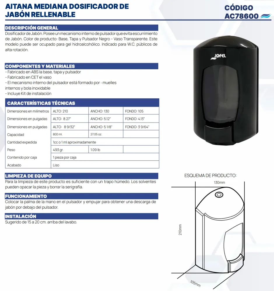 JABONERA AITANA MEDIANA NEGRA (antes DJ71600) AC78600 JOFEL