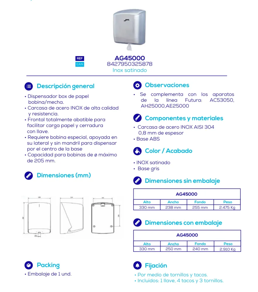 TOALLERO FLUIDO CENTRICO INOX. SATINADO LOGO JOFEL AG45000