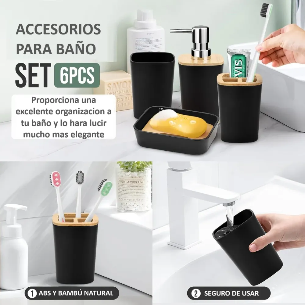 Juego Accesorios Set De Baño 6 Piezas Inoxidable Cepillo Wc