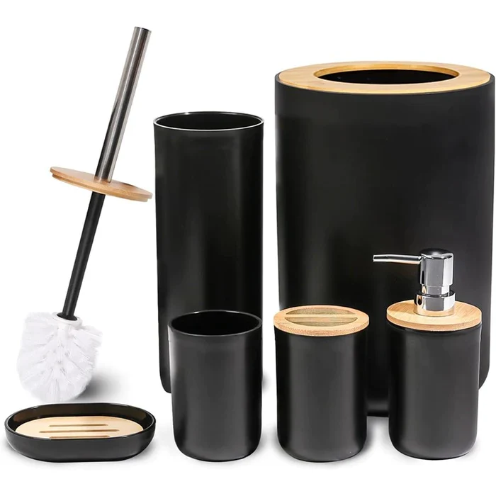 Juego Accesorios Set De Baño 6 Piezas Inoxidable Cepillo Wc Black