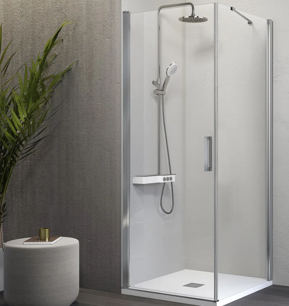 Mampara Angular Batiente NARDI NA507 | Puerta Abatible + Lateral Fijo | Ideal para Baños Pequeños Plata KASSANDRA