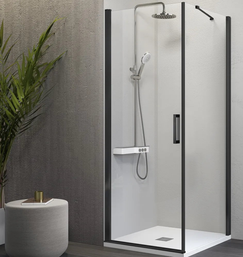Mampara Angular Batiente NARDI NA507 | Puerta Abatible + Lateral Fijo | Ideal para Baños Pequeños Plata KASSANDRA