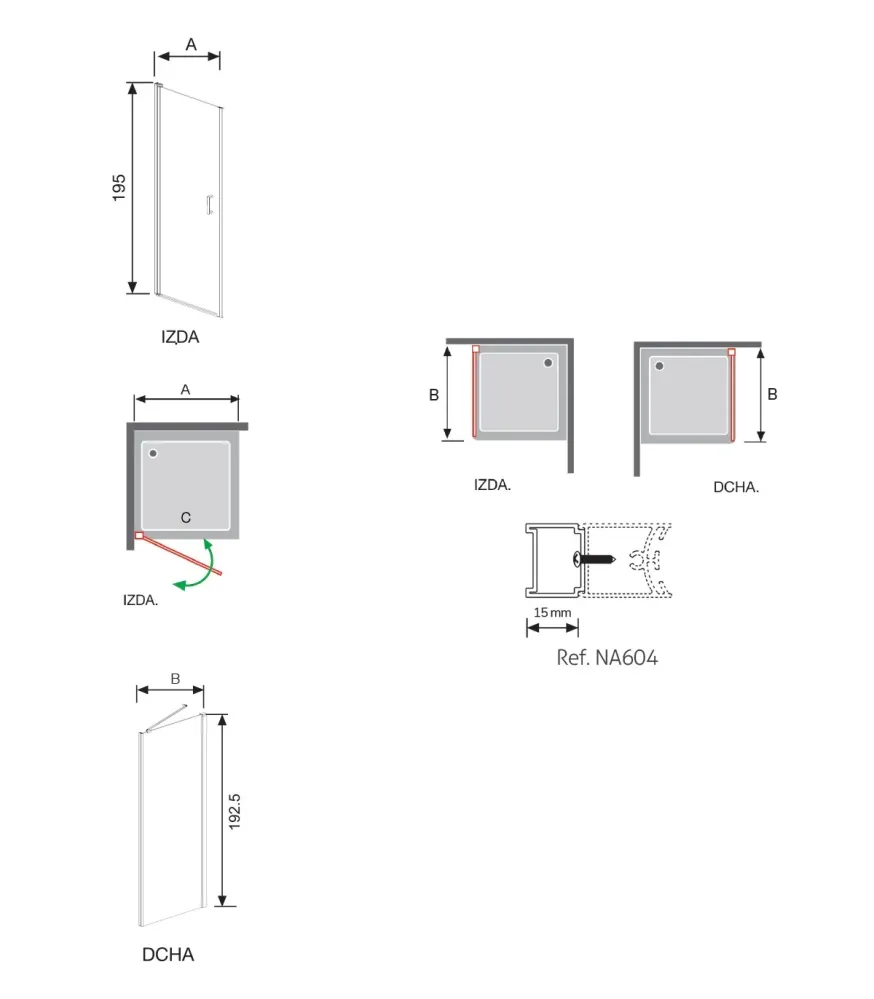 Mampara Angular Batiente NARDI NA507 | Puerta Abatible + Lateral Fijo | Ideal para Baños Pequeños Plata KASSANDRA