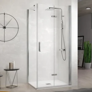 Mampara Angular Plegable Nardi NA307 | Frente de Ducha Plegable + Lateral | ideal Baños Pequeños. Plata KASSANDRA