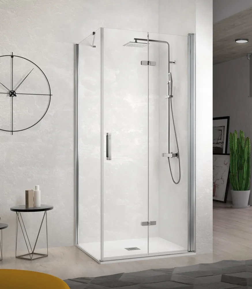 Mampara Angular Plegable Nardi NA307 | Frente de Ducha Plegable + Lateral | ideal Baños Pequeños. Plata KASSANDRA
