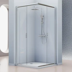 Mampara Angular Siena IE607 de Kassandra | 2 Fijos + 2 Correderas | Tirador Embutido | Antical | 195 cm Plata