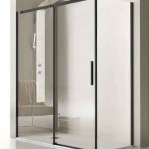 Mampara de Ducha Angular LUNA LU102 LU103 de Kassandra | Frontal con 1 Puerta Corredera y Lateral Fijo Plata