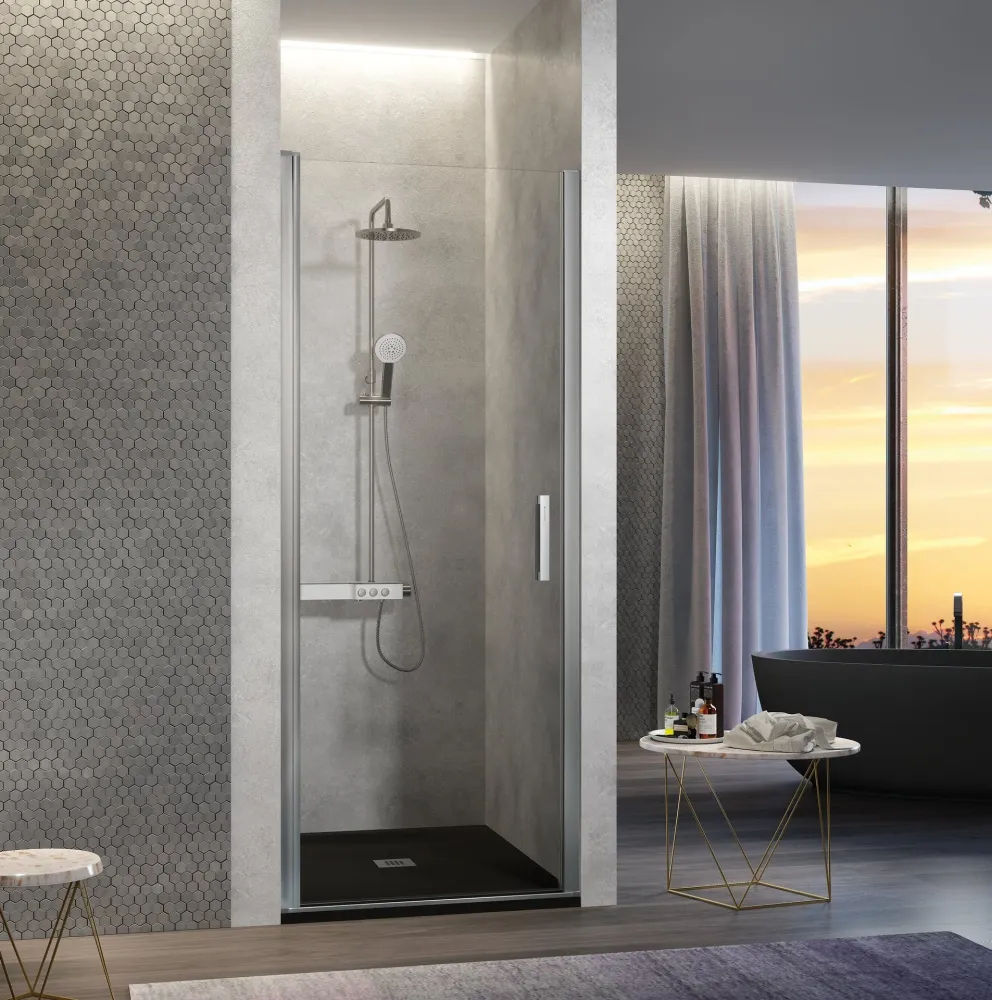Mampara de Ducha NARDI NA500 Kassandra | 1 Puerta Abatible | Sin Perfil | Easy Clean | Hasta 84 cm Plata