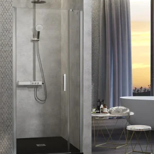 Mampara de Ducha NARDI NA502 Kassandra | 1 Puerta Abatible + 1 Fijo | Sin Perfil | Walk- | Easy Clean | 195 cm Plata